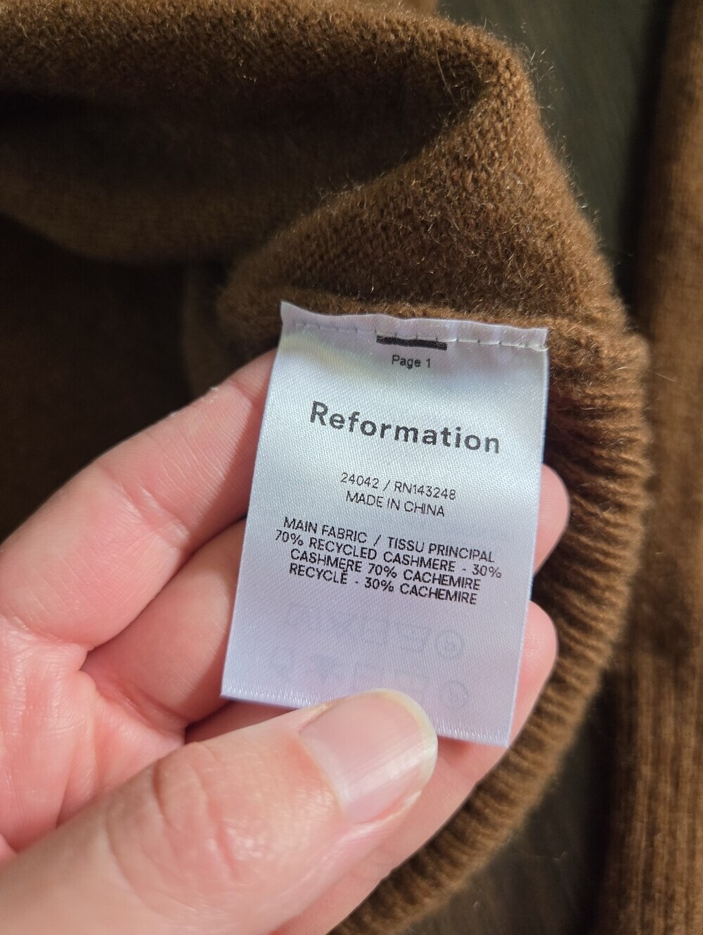 Reformation Brown Recycled Cashmere Crewneck Sweater - Size M - Picture 5 of 6